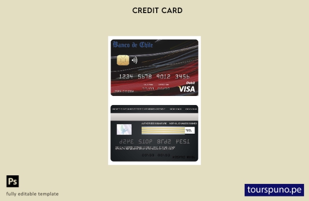 listo para imprimir plantilla de tarjeta visa bancaria del Banco de Chile